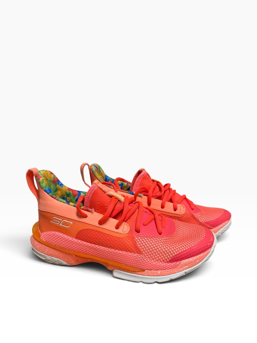 Under Armour Curry 7 Sour Patch Kids Peach Plasma Basketball Shoes Youth 6.5Y